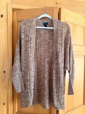 Apt. 9 Open-Front Crochet Cardigan Sweater - Taupe